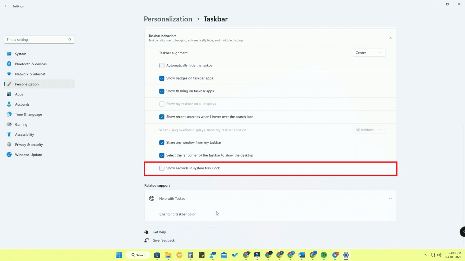 Click the Show seconds in system tray clock to View Clock in Windows 11 Click the Show seconds in system tray clock