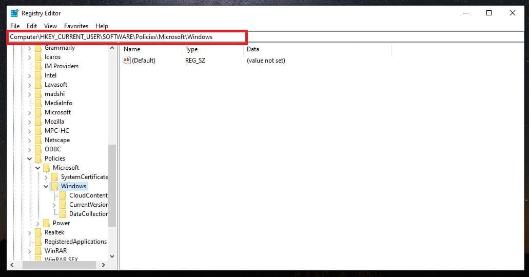 Data Entry in Registry Editor Data Entry in Registry Editor