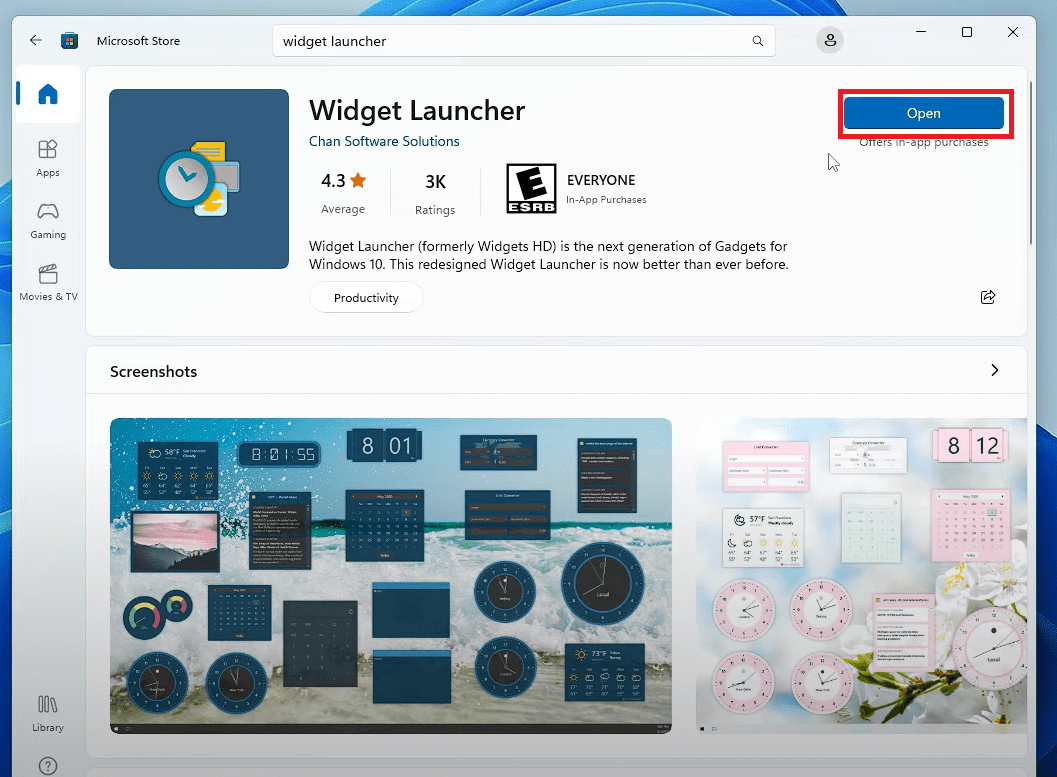 Open Widget Launcher