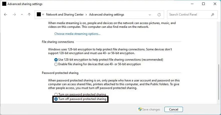 Turn off Password protected sharing to share files on Windows 11 Turn off Password protected sharing to share files on Windows 11
