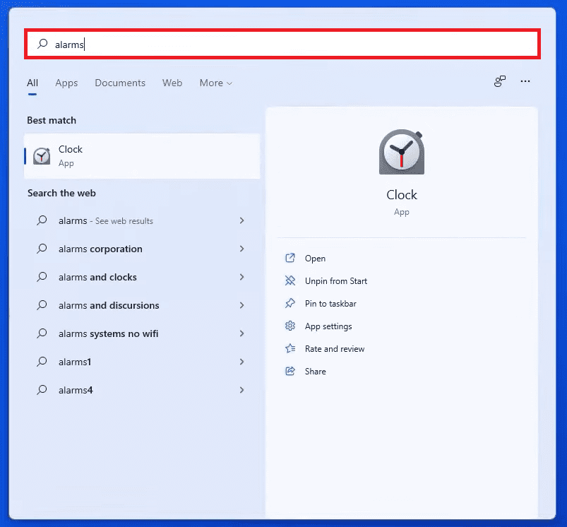 Clock in Windows 11 clock