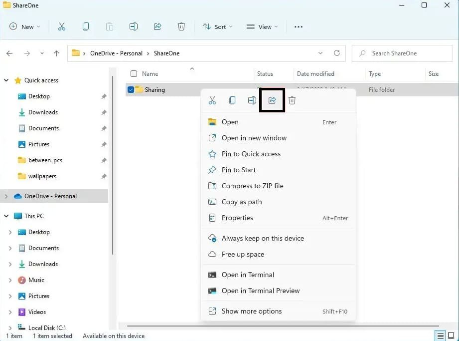 Share Properties Option to share files on Windows 11 Share Properties Option to share files on Windows 11