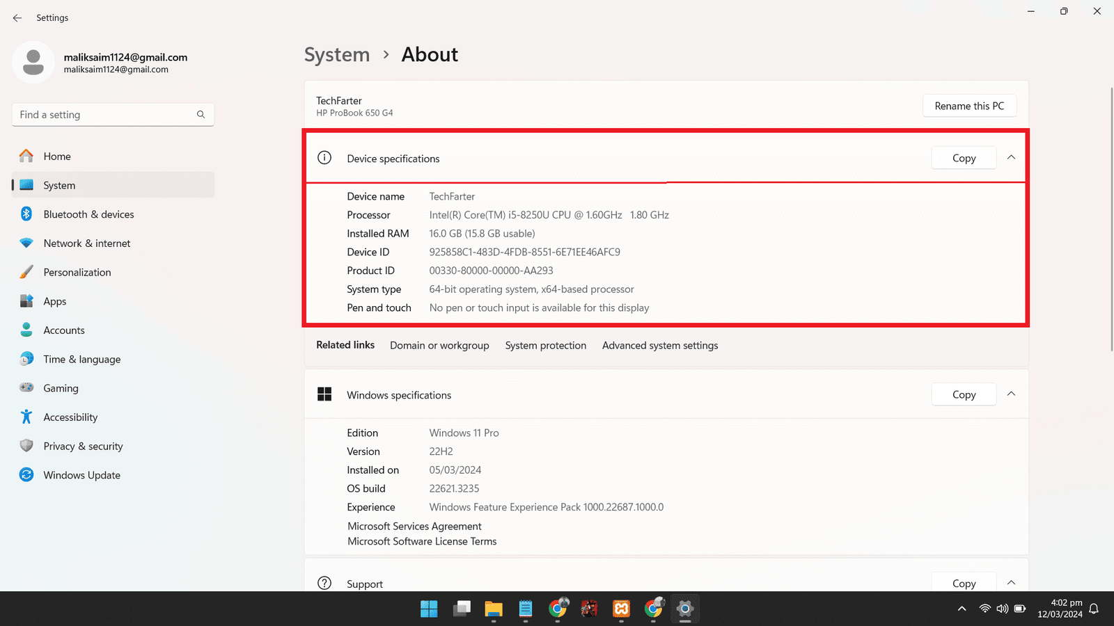 Device specifications Device specifications