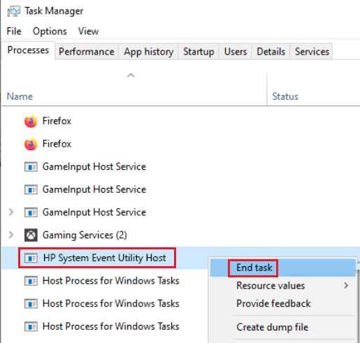 HP System Utility Process End Task