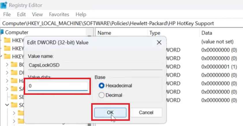 Put Value 1 to 0 to remove caps lock on indicator