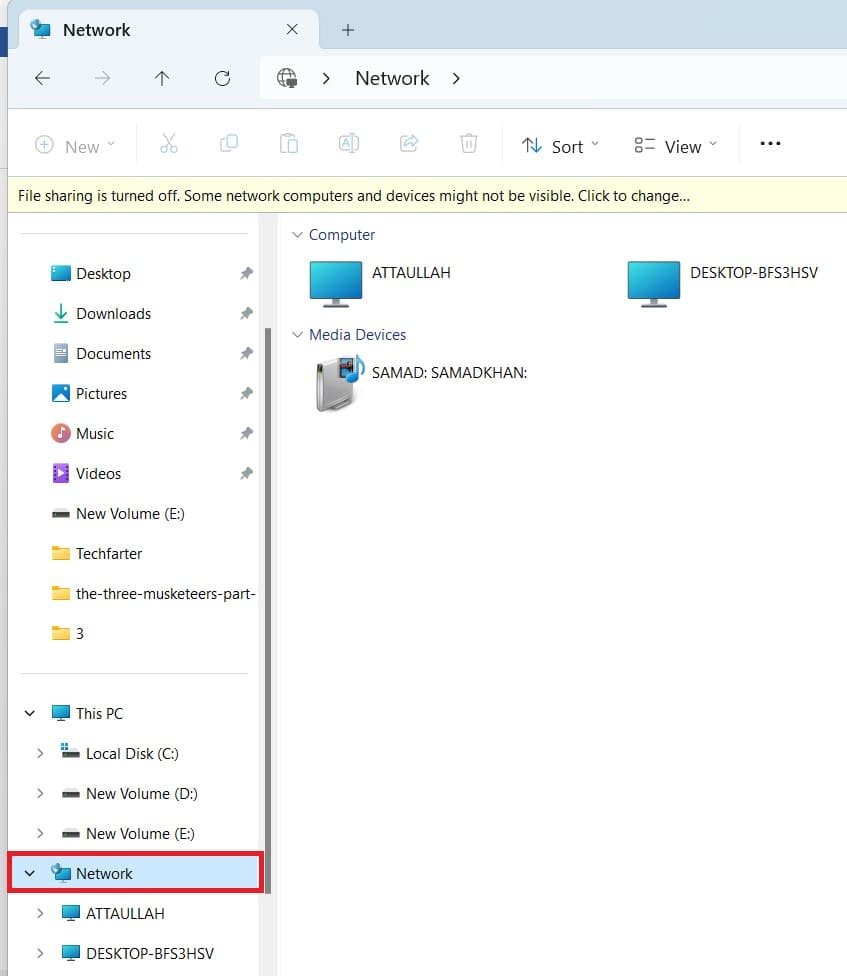 File sharing is turned off, some network computers and devices might not be visible, click to change File sharing is turned off, some network computers and devices might not be visible, click to change