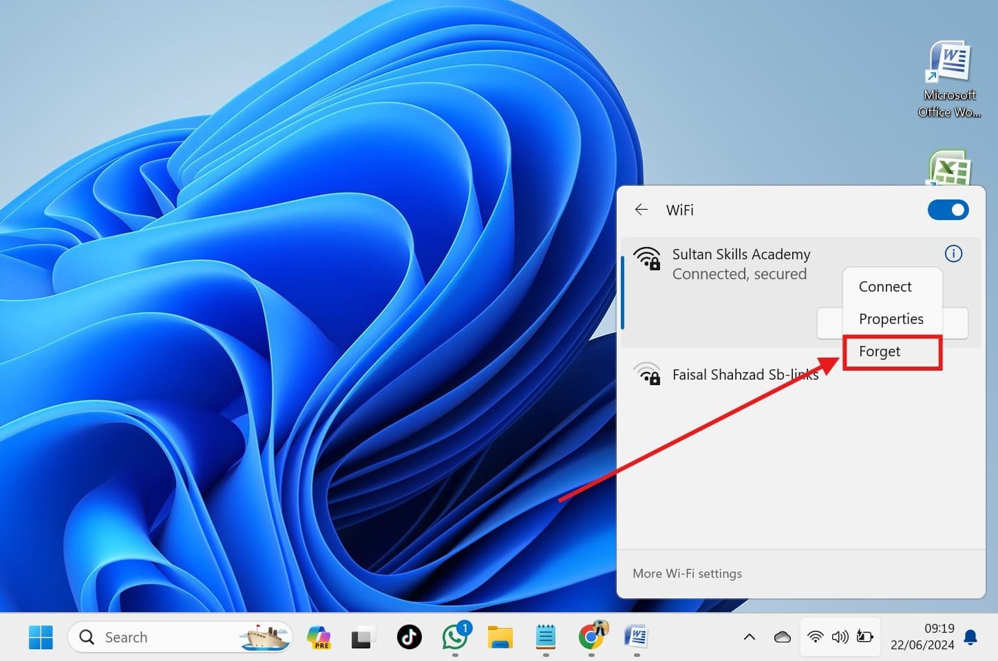 Using Quick Settings to Forget a Network in Windows 11