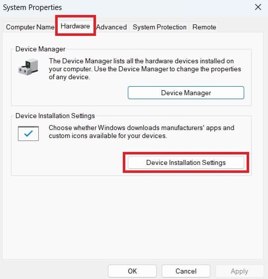 Windows 11 Hardware Device Installation Settins