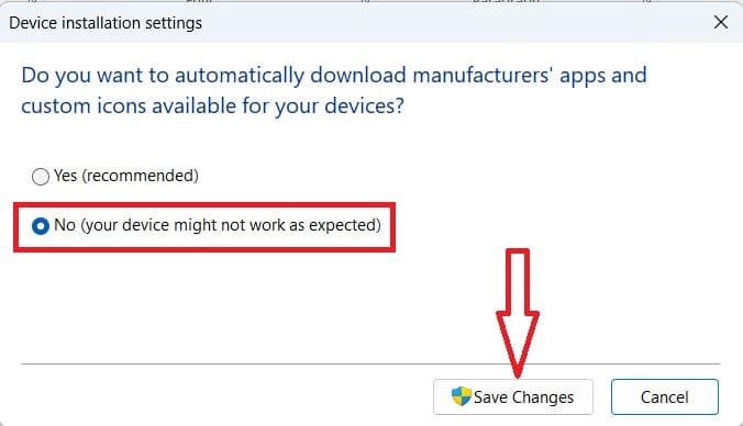 Windows 11 device installation settings