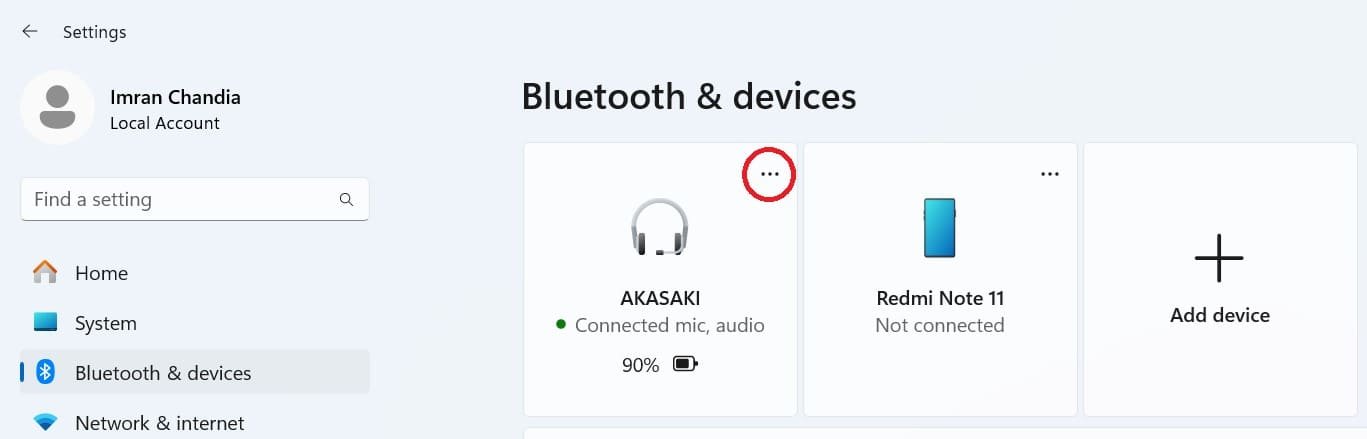 Windows 11 find bluetoot devices three dots settings