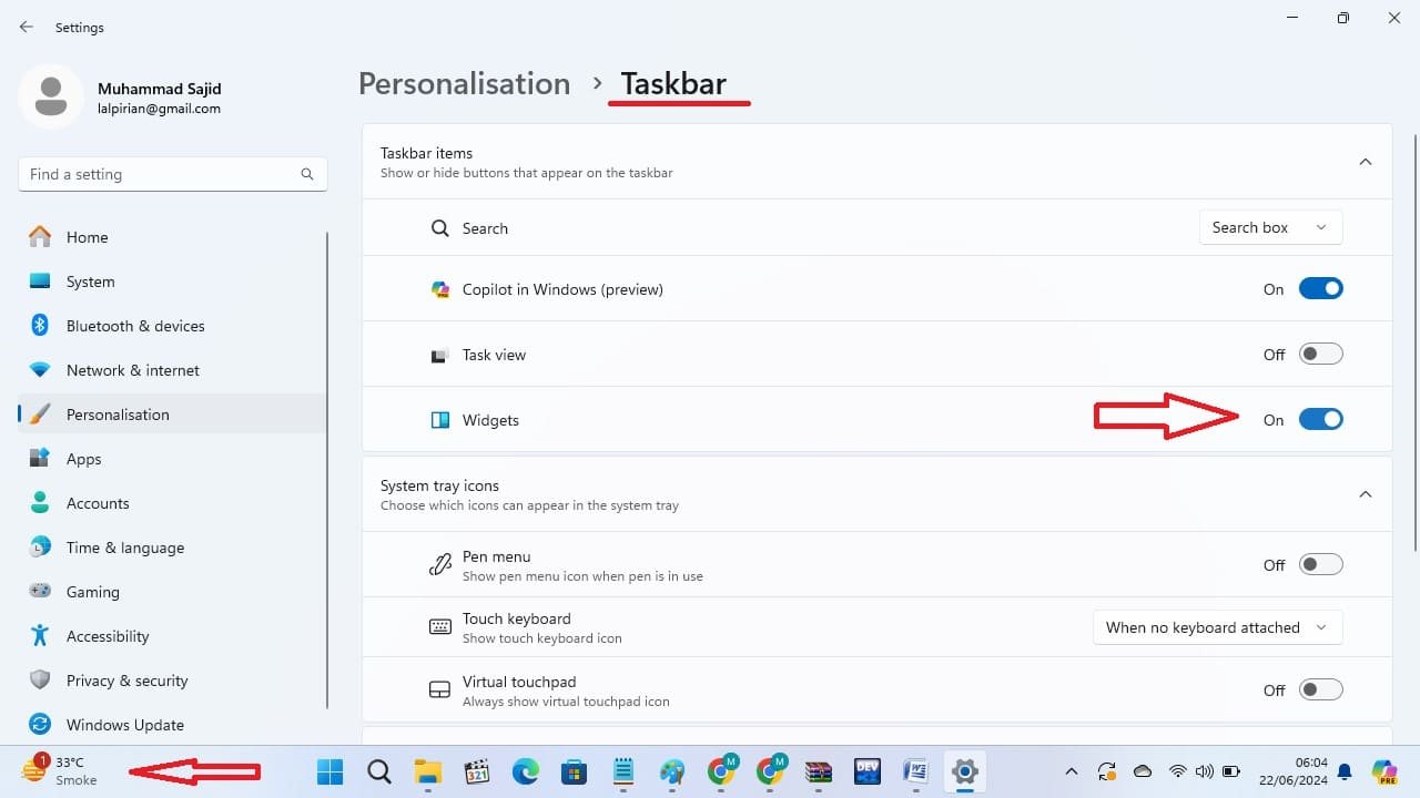 click Personalization and then click on Taskbar click Personalization and then click on Taskbar