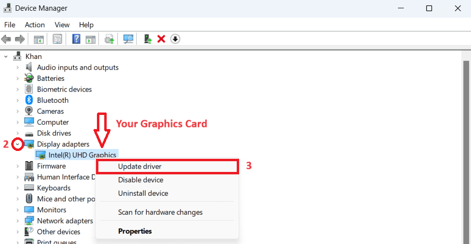 Update the Graphic Driver in Windows 11 by Using Device Manager