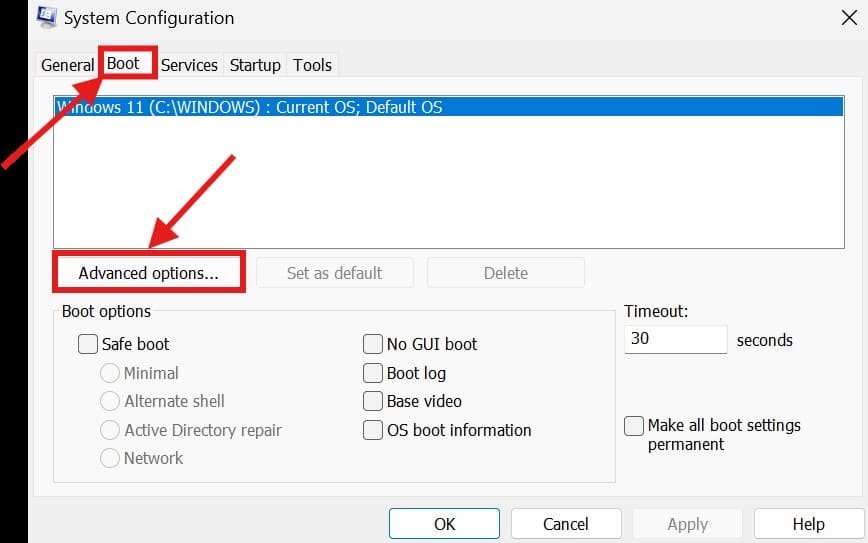 Advanced Boot Options in Windows 11