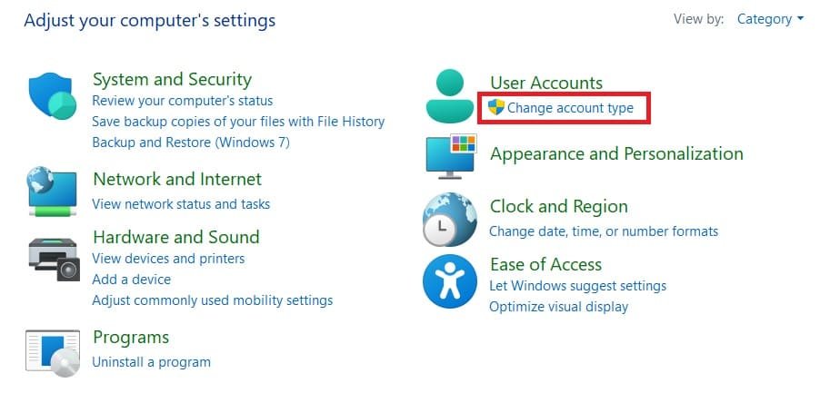 Change account type Windows 11