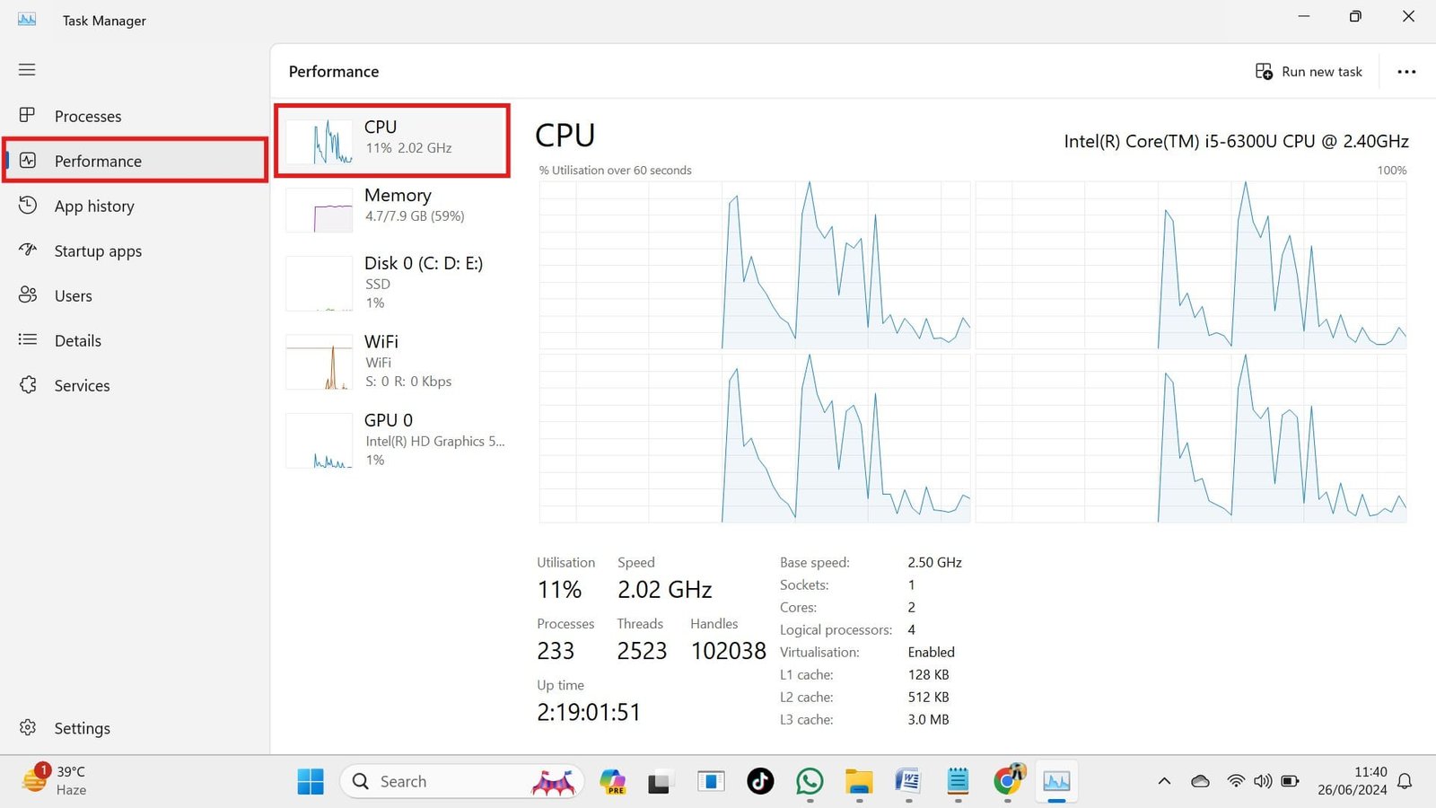 Check CPU Cores in a PC Using Task Manager in Windows