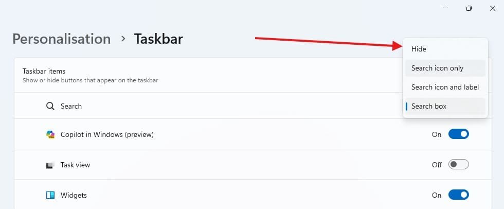 Hide the Search Box on Windows 11
