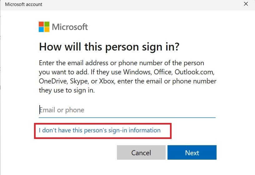 I don't have this person's sign-in information