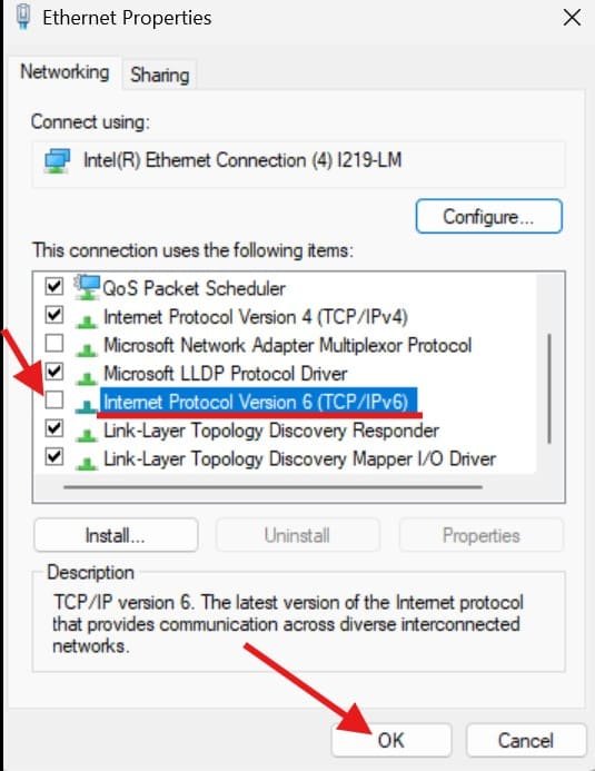 disable TCP/IPv6 (IPv6) on Windows 11
