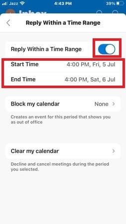 Set Start and End time in Outlook app