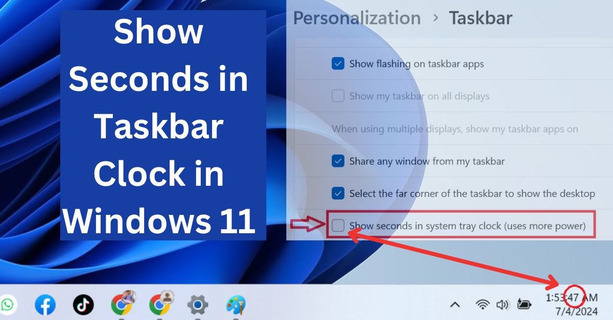 Show Seconds in Taskbar Clock in Windows 11