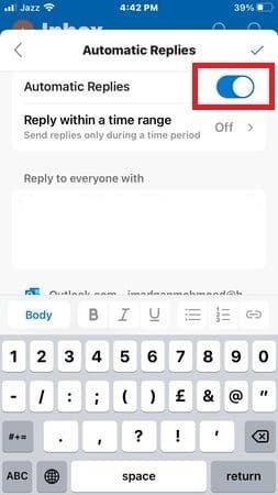 Switch on Automatic Replies