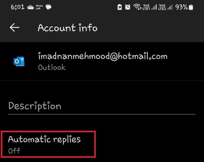 Automatic replies in Outlook Android