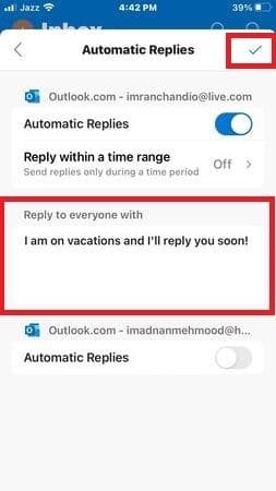 Set out of office in Outlook mobile app