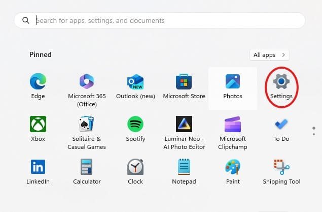 Windows 11 Open the Setting