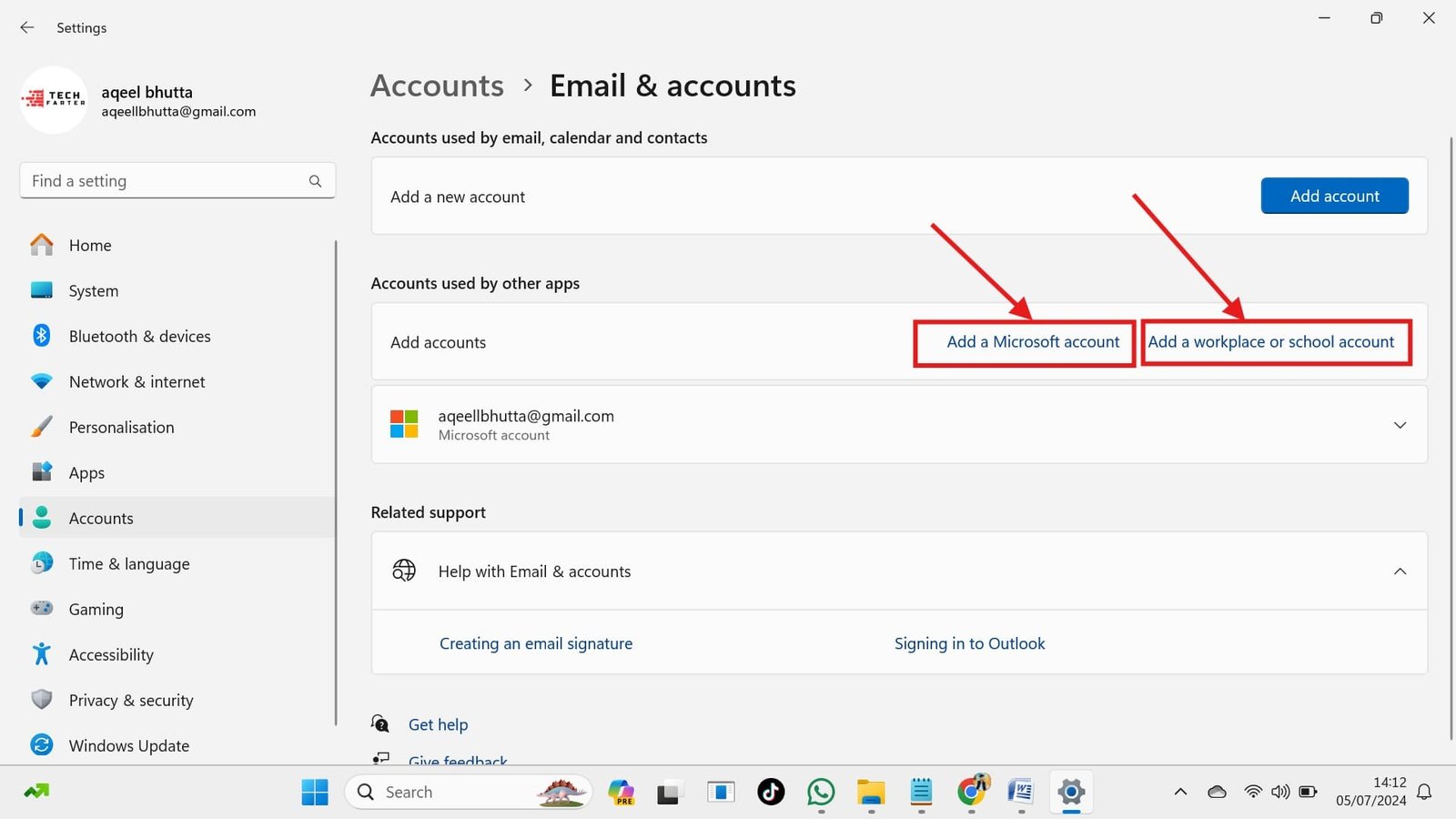 add a Microsoft, school or work account