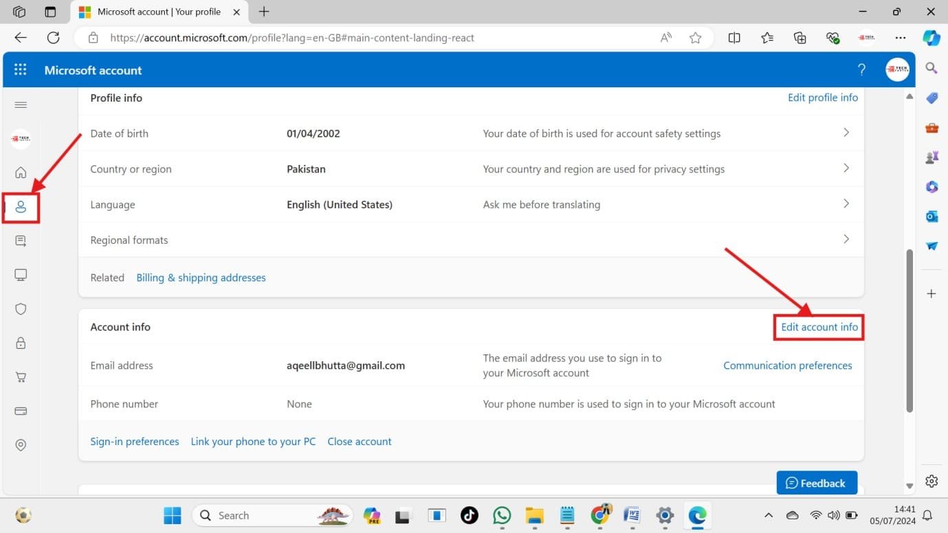 Edit account info Edit account info