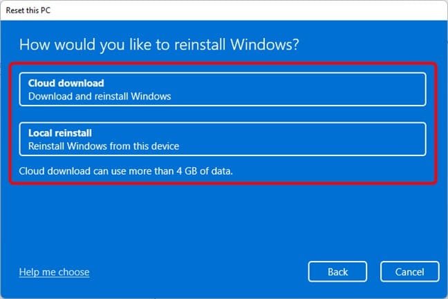 Reinstall Windows Using Cloud Download or Local Reinstall Reinstall Windows Using Cloud Download or Local Reinstall