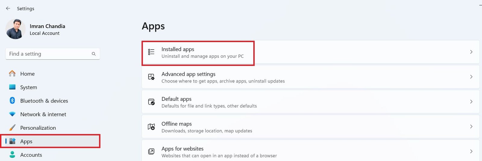 Open installed apps in windows 11