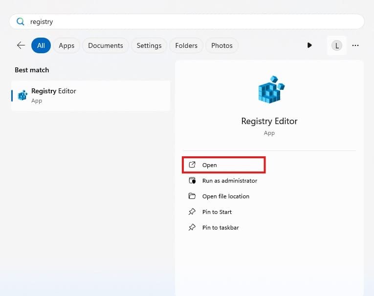 windows 11 open registry