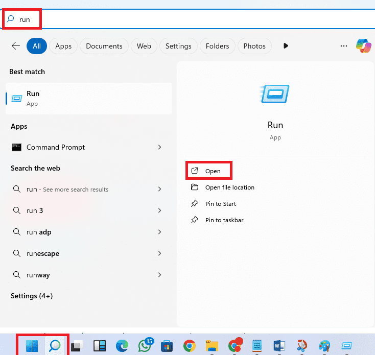 open Run using start menu