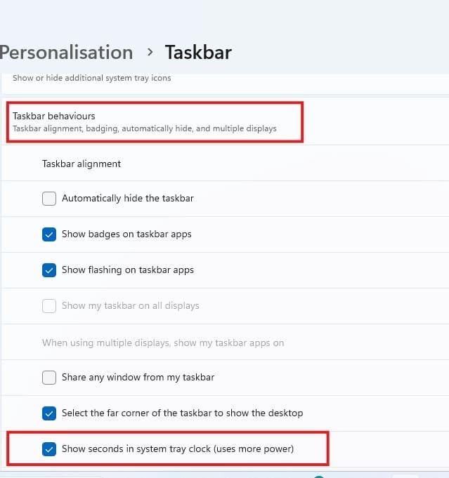 Show Seconds in Taskbar Clock in Windows 11