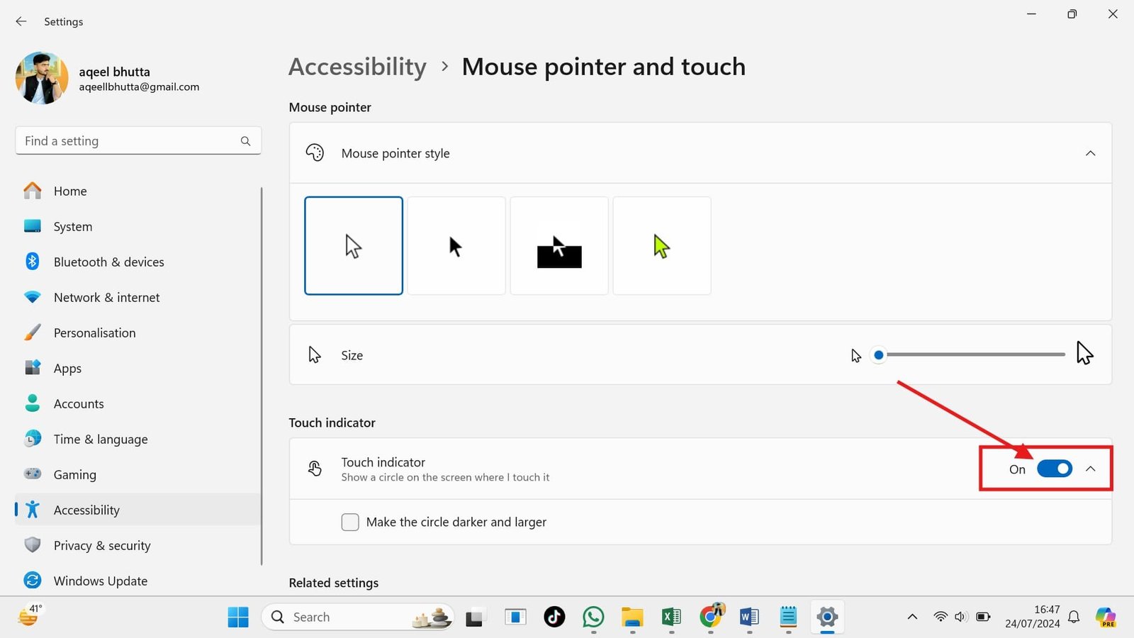 Turn off Windows Touch Screen Indicator