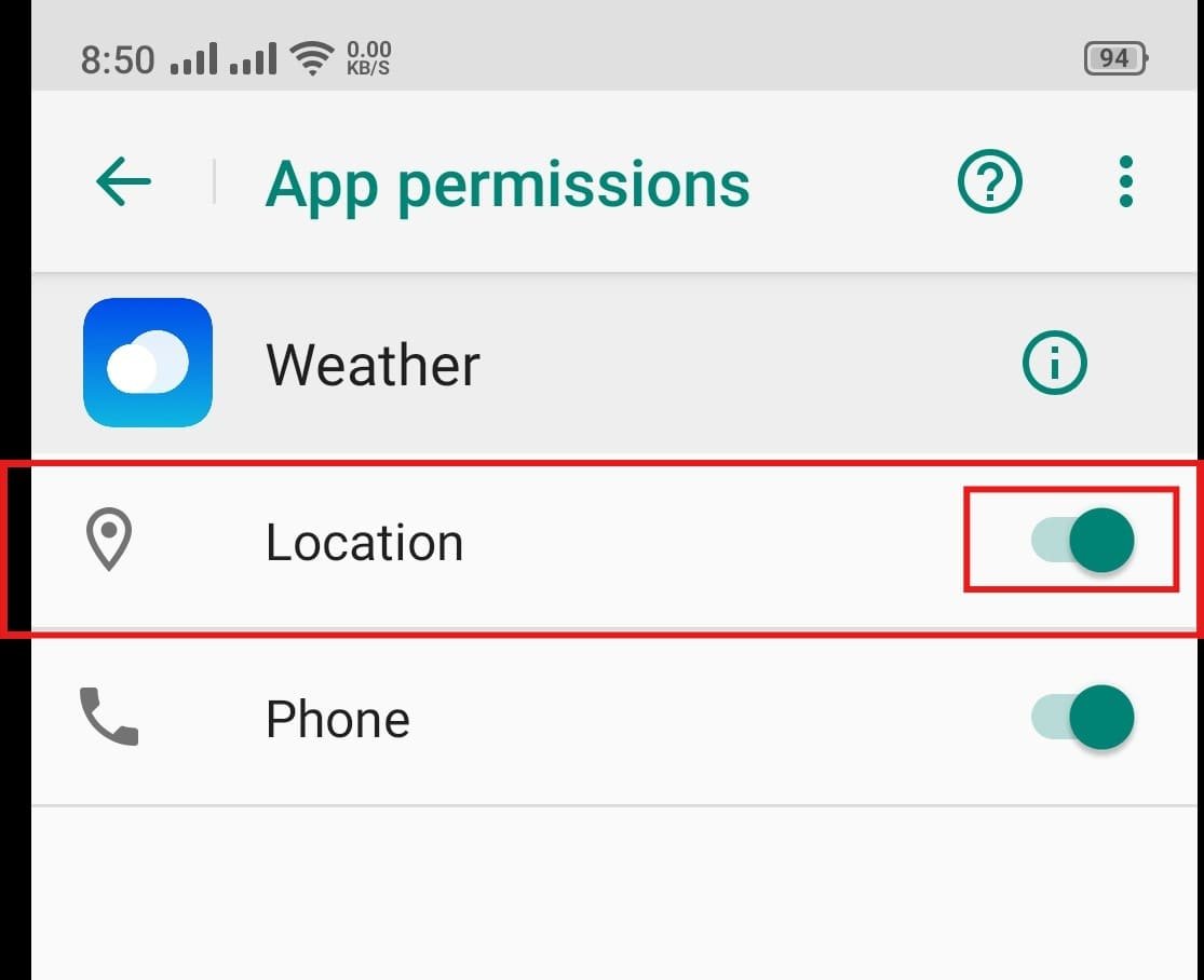 Weather app not working on a smartphone