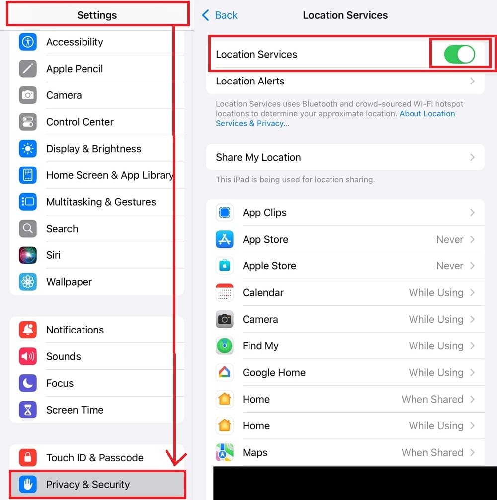 Enable Location services iOS 18