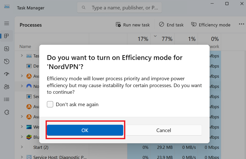 turning Efficiency Mode on in Windows 11