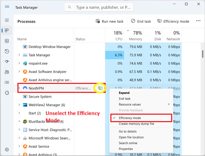 turn off Efficiency Mode in Windows 11